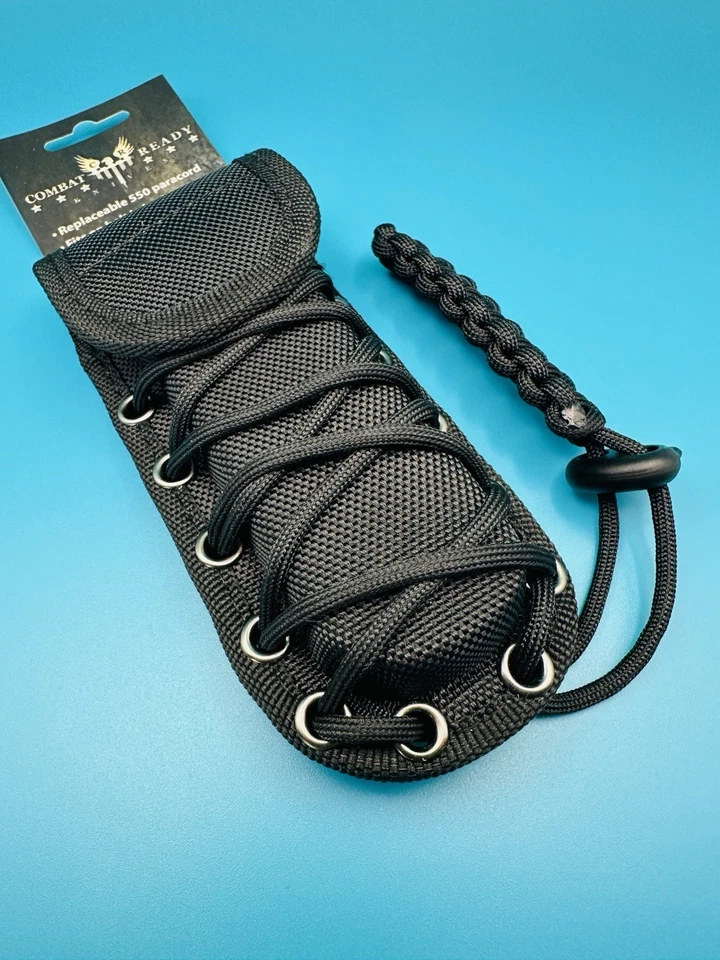 Funda de cinturón lista para combate cuchillo plegable de 5" bolsa de nailon con cordón Paracord Foto 2 de 4