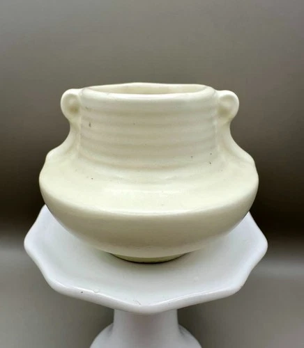Shawnee Pottery Mini Vase 2” Ivory Ribbed Vintage Collectible Ceramic USA