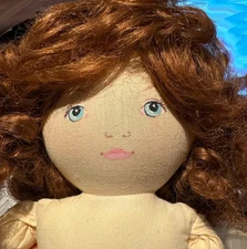 Large 19" Cloth Doll to Dress Blue Eyes Redish-Brown Curly Wig Clean