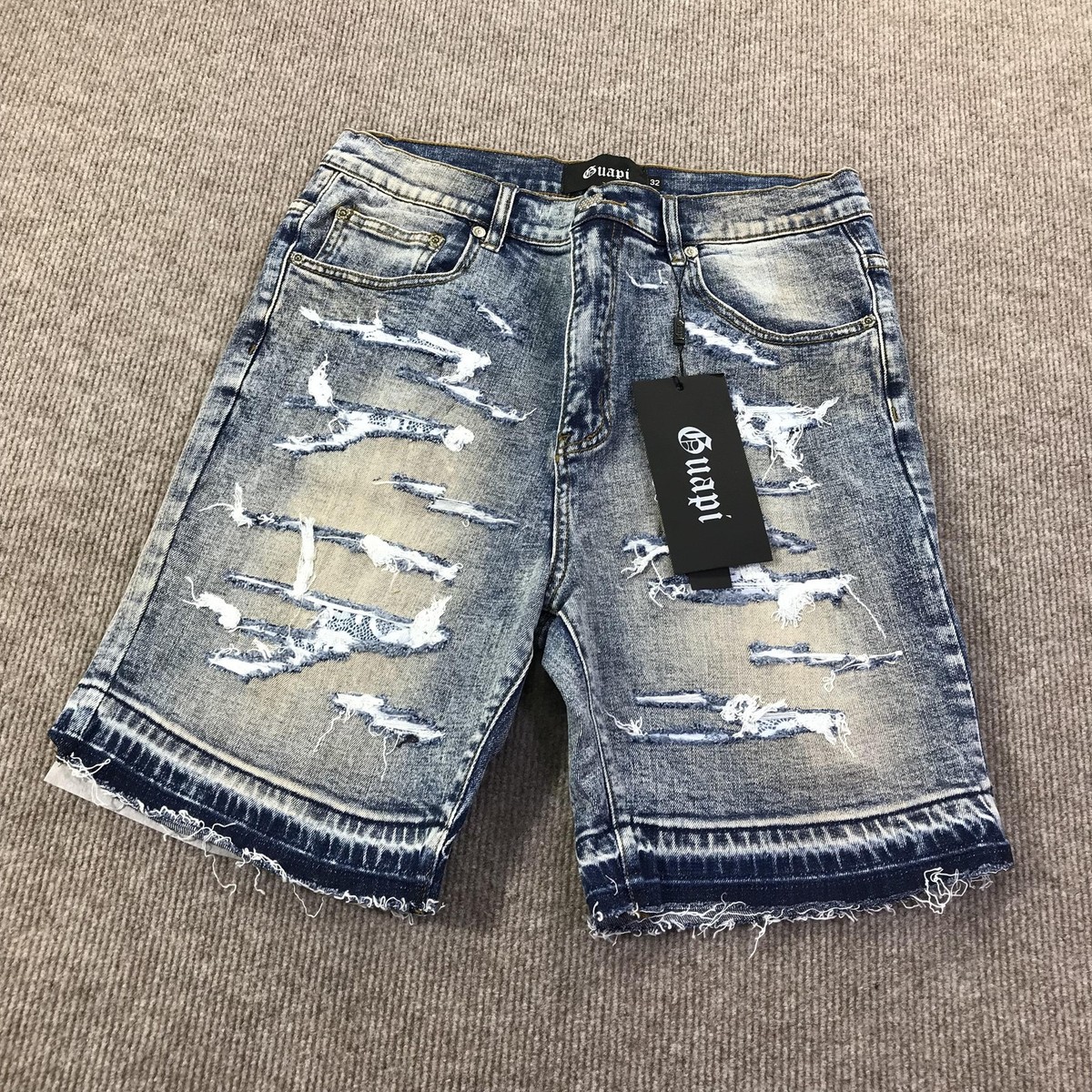 Guapi Shorts Mens 32 Blue Distressed Denim Ripped Frayed Hem