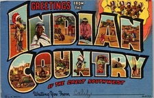 Vintage Postcard Linen Large Letter Greetings Indian Country Great Southwest 