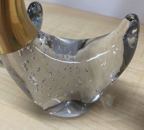 Vintage Brass and Art Glass Swans with Bubbles in Glass 7.5" 8" 9.5" Tall Set - Picture 5 of 5