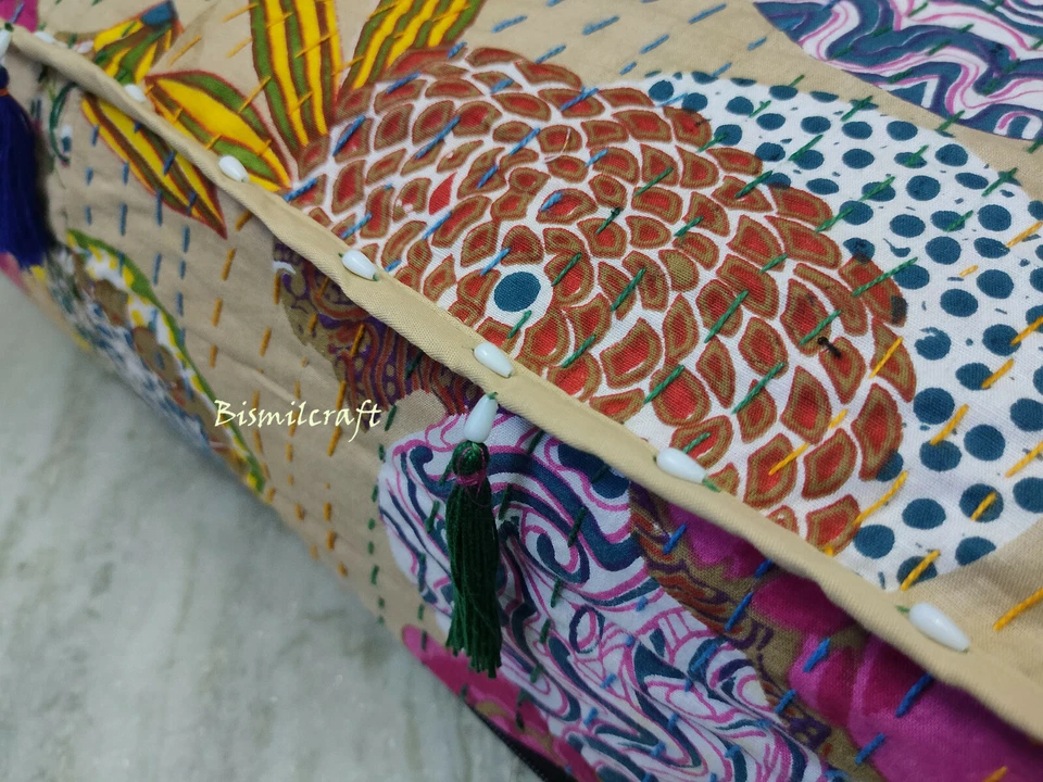 Floral Kantha Cushion Cover UNFILLED KANTHA PILLOW 32X32X5" Cushion Cover D1 - Image 3 of 4