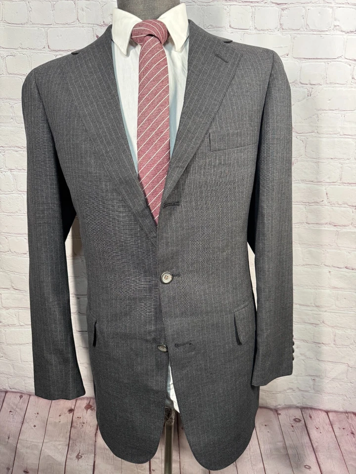 CHAPS By Ralph Lauren Mens Gray Pinstripe Wool 2pc Suit 38L Jacket 38x34 Pant - Image 2 of 4