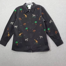 The Quacker Factory Women Jacket Small Black Animal Embroidered Full Zip