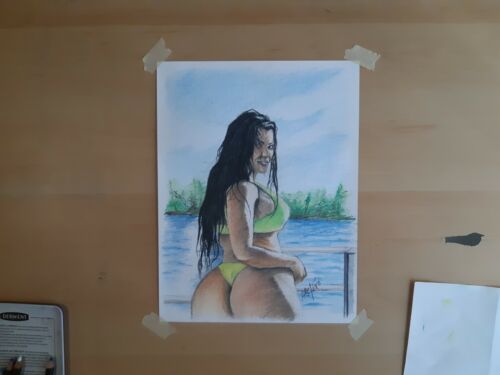Original 8.5x11 Colored Pencil Drawing Of Adult Film Actress Angelina Castro...
