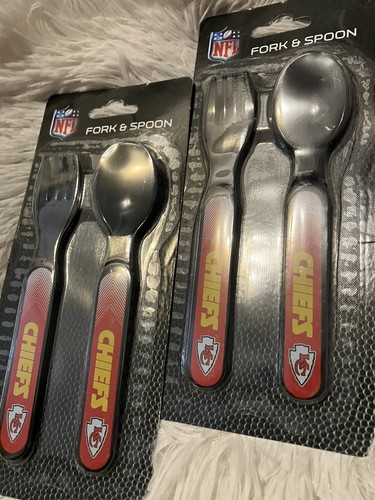 2 NFL Licensed Kansas City Chiefs Toddler Fork & Spoon Set New In Package - Picture 2 of 7