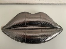 Lulu Guinness Snakeskin Padded Lips Leather Clutch Bag, Excellent Condition.