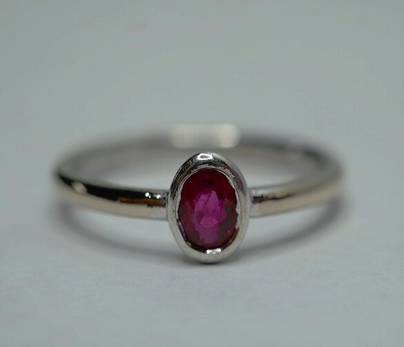 Bezel Set Ruby RIng, Oval Solitaire Ring white go… - image 10