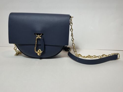 Zac Posen Belay Mini Saddle Leather Crossbody Purse Bag NAVY Dark Blue Excellent