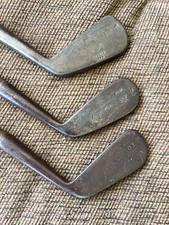 Antique Hickory Wood Shaft UK Made Long Irons Golf Clubs