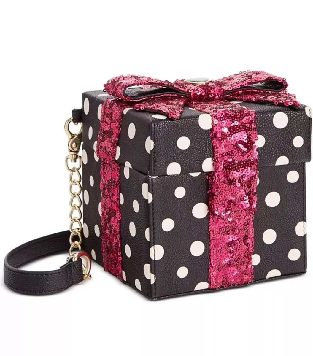 Betsey Johnson GIFT BOX Black White Polka dot Pink Sequin Bow Christmas  Birthday | eBay