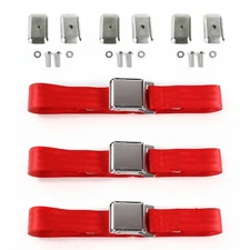 Chevy Impala 1958 Airplane 2pt Red Lap Bench Blt Kit w/BKTS 3 Belts