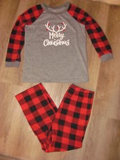 Kids Holiday Merry Christmas Reindeer Plaid Buffalo Check pajamas Size 6/7 EUC
