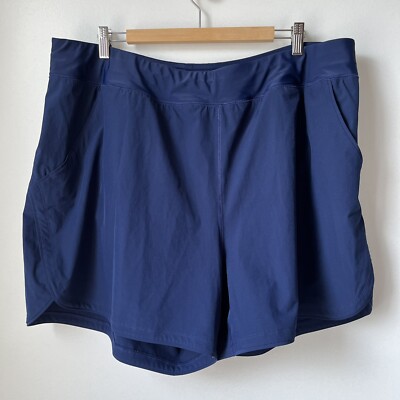 Lands' End Swim Short Women's 24W Board Built-in Brief Pockets Stretch Navy  Blue