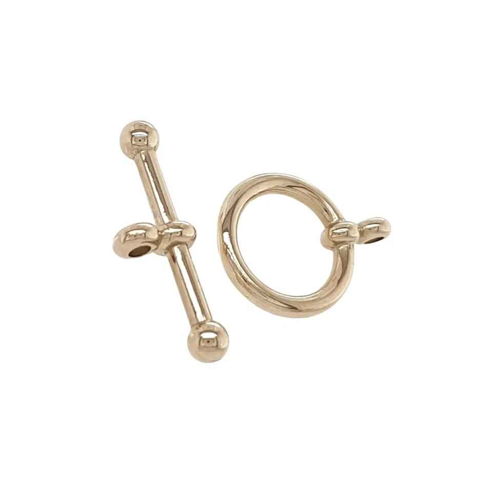 14K Solid Yellow Gold Ball-End Toggle Clasp Ring and Bar Made in USA - Image 2 of 4