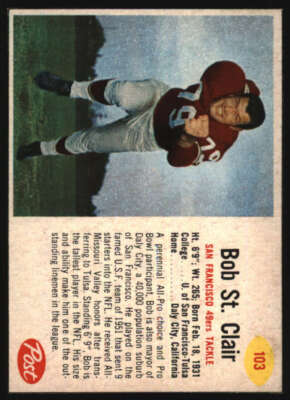 1962 Post Cereal #103 Bob St. Clair EX/EX+ SP 49ers 572094
