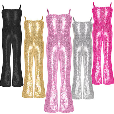 Girls Jumpsuit Shiny Bodysuit Zipper Leotard Dress Up Costume Ballet Kids Role
