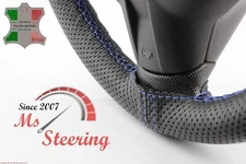 FUR PLYMOUTH VOYAGER 85-95 BLACK PERF LEATHER STEERING WHEEL COVER NAVY BLUE 2 STIC