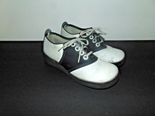Vintage 1970's Black White Saddle Shoes Lace Up Man Made Women's Size 6B