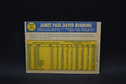 Jim Bunning #403 - 1970 O-Pee-Chee - Good/VG Condition - Picture 2 of 2