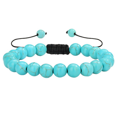 Unisex Naturstein Armband, 8 mm Türkis Perlen & Lavagestein, verstellbar B116