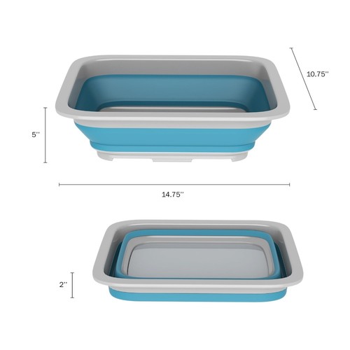 Blue Collapsible 10L Wash Bin, Portable Wash Basin/Dish Tub/Ice Bucket Multiuse - Picture 5 of 12