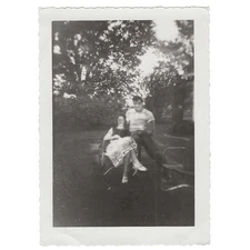 Vintage Snapshot Photo Surreal Blurred Couple Sitting Outdoors Dreamlike