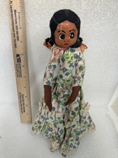 Vintage Folk Rag Doll In Beautiful Linen Original Dress