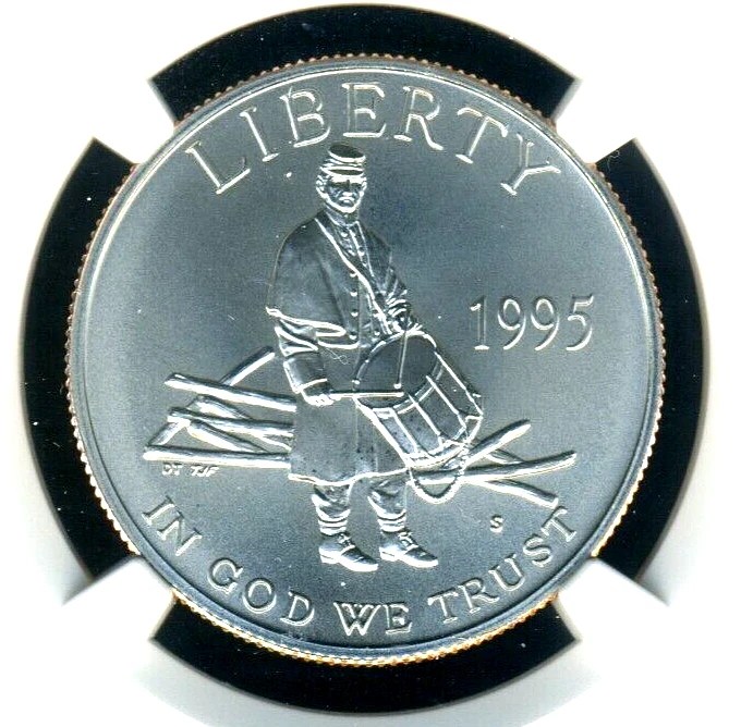 RARE "PICKET FENCE" RIM ERROR  1995-S Civil War 50c NGC MS70 UN-TONED - Image 3 of 4