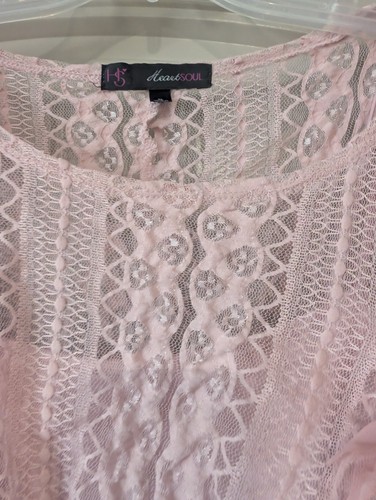 Heart Soul Women Lace Top Pink/Mauve w/ Cami & Rose Pin Size XL - Picture 2 of 5