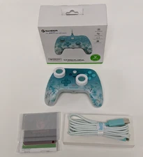 GameSir T7 Pro Wired PC/Xbox Game Controller  Blue Teal Flowers Open Box