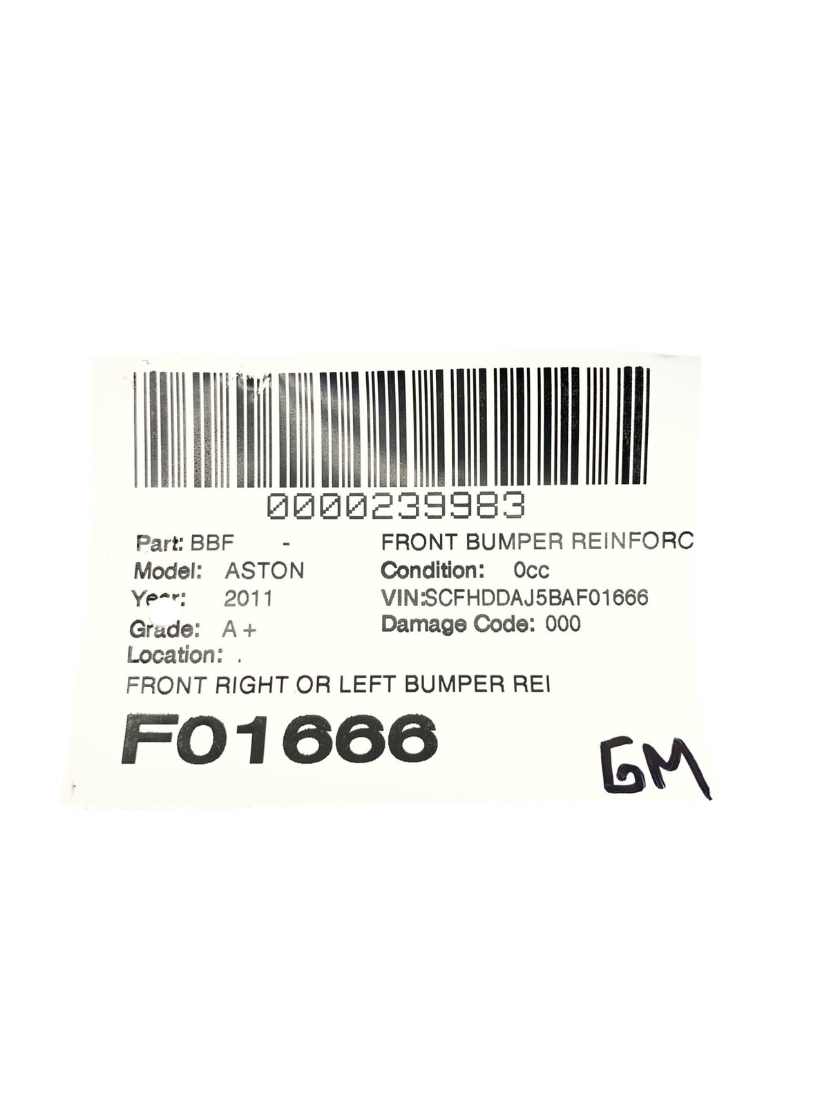 2010-2019 Aston Martin Rapide DDAJ FRONT RIGHT LEFT BUMPER REINFORCEMENT BRACKET
