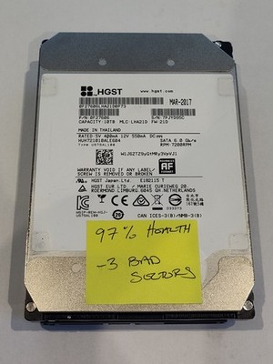 HGST 10TB Ultrastar 6Gb/s 7200RPM 3.5in SATA HDD HUH721010ALE604 AF 97% Health