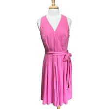 LRL Ralph Lauren Women's 10 Petunia Pink Linen Sleeveless Flare Dress NWT