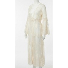 Forever 21 Floral Lace Maxi Duster Sz M Bell Sleeve Sheer Fairycore Romantic