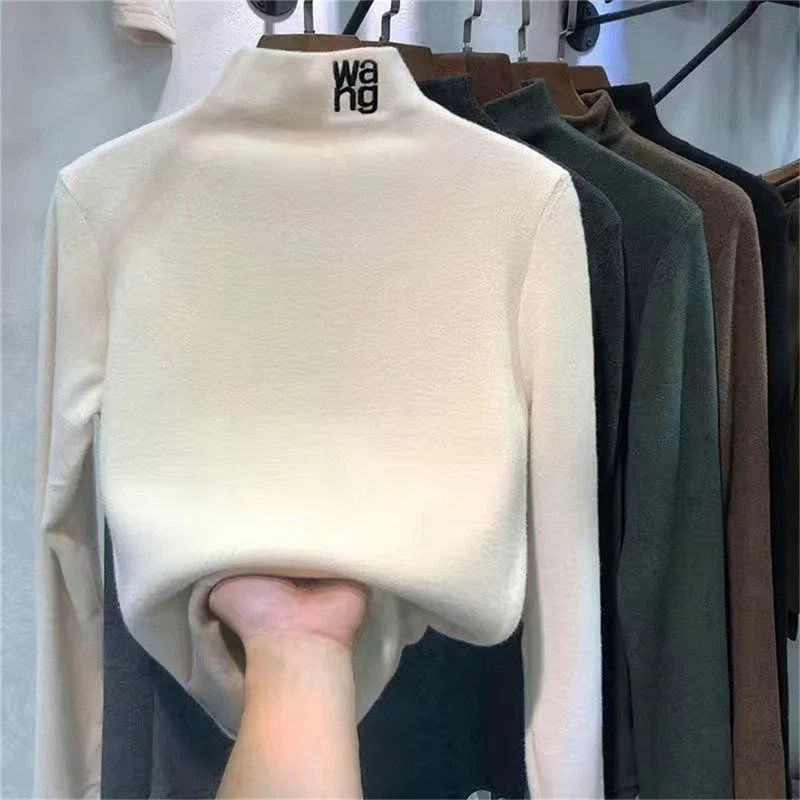 Половина водолазки женщин рубашки 2022 топы футболка вышивка письмо длинным рукавом футболки - Изображение 2 из 4