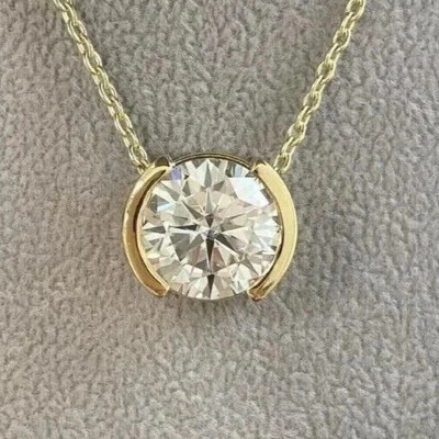 2Ct Round Lab Created Diamond Women's Solitaire Pendant 14K Yellow Gold Plated
