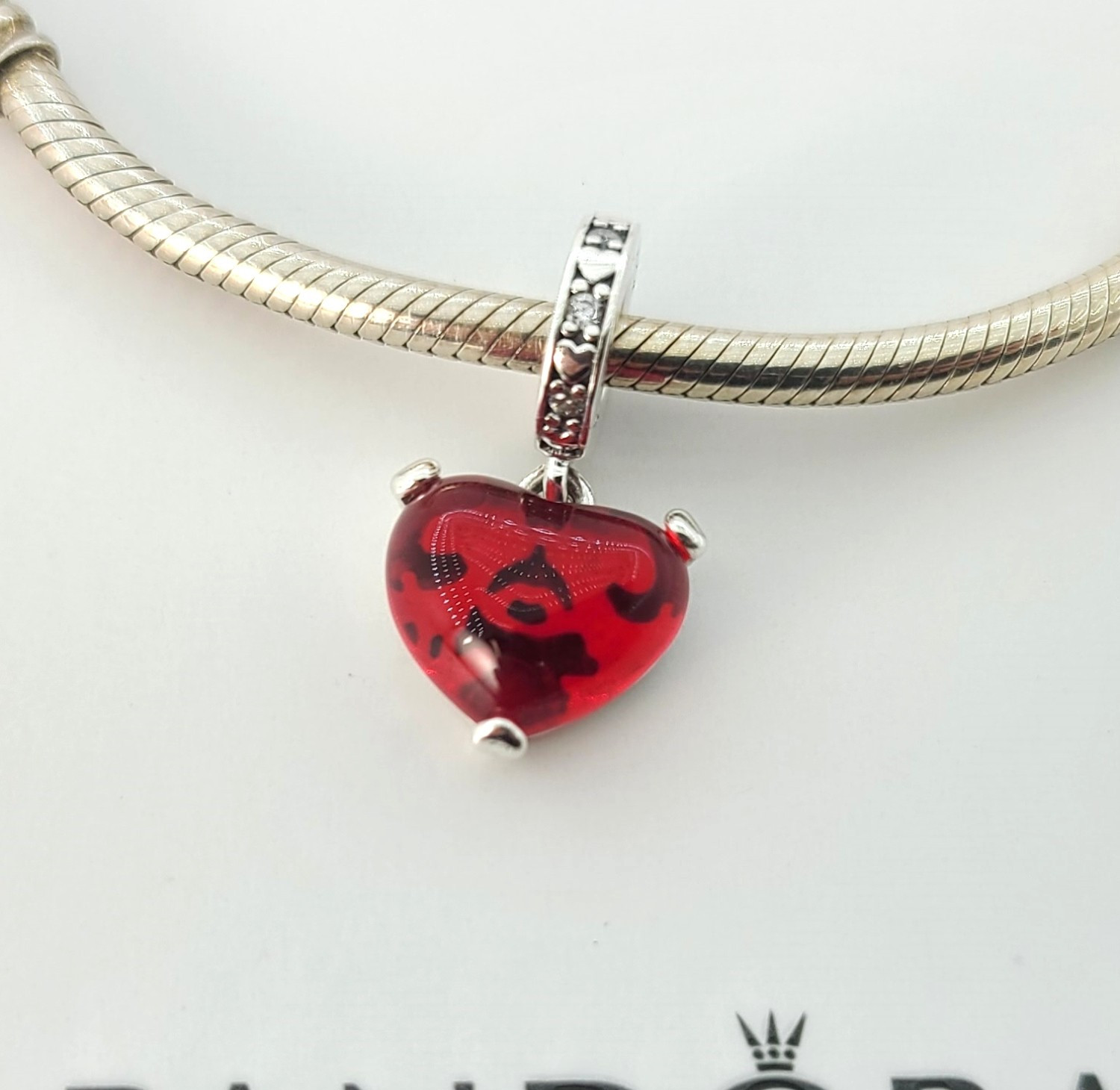 Authentic PANDORA Disney Mickey Minnie Mouse Kiss Red Murano Glass Dangle Charm