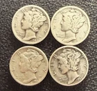 Lot of 4 90% Silver Mercury Dimes 1940S 1942 1944 1945 KM140 Free Shipping NR