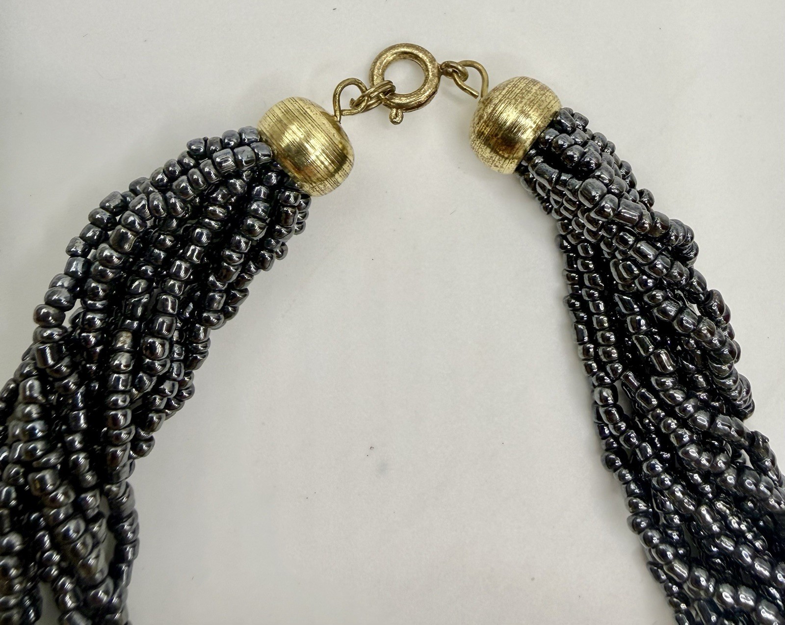 Dark Gray Multi Strand Seed Bead Statement Neckla… - image 3
