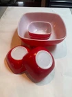 50’s Pyrex Ovenware Red Hostess Set one 2.5 Qt Bowl & five 12oz Bowls NO CHIPS