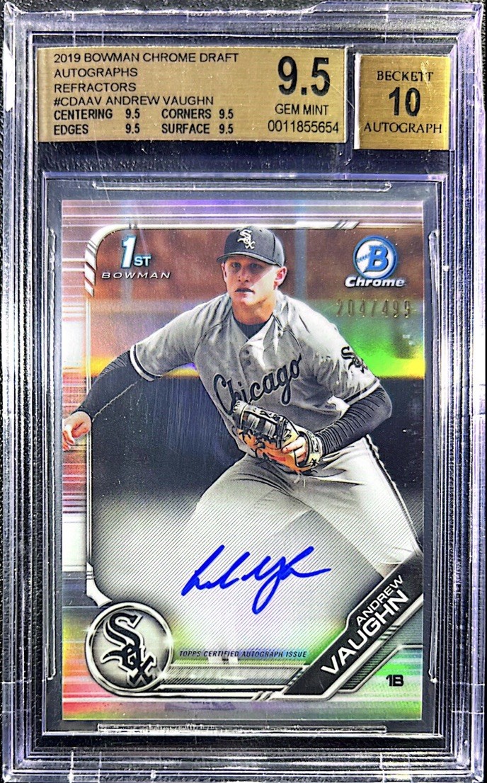 Andrew Vaughn 2019 Bowman Chrome Refractor 1st Auto /499 BGS 9.5 10! Crack Slab