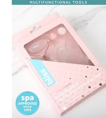 Bliss Rose Quartz Facial Roller & Gua Sha Promotes Lifted Firmer Skin