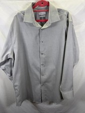 Calvin Klein Shirt Mens L 16.5 32/33 Gray Check Steel Regular Fit Stretch