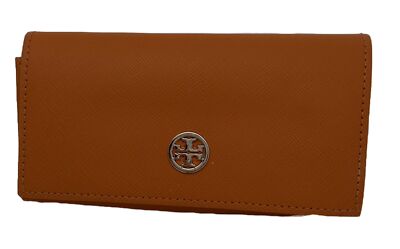 Tory Burch Tan Saffiano Sunglasses Case with Gold Logo and Gold-Trim Aviators TORY BURCH Saffiano Leather Sunglasses Case Orange Gold Logo  main image 4