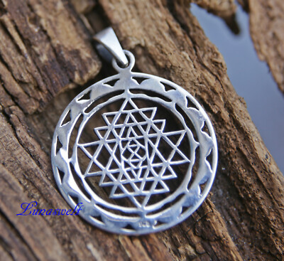 Ketten Anhänger  Sri Yantra 925 Sterlingsilber Amulett inkl. Band -