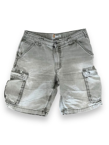 Carhartt Relaxed Fit Cargo Shorts Faded Gray / Green Snap Pockets Distressed 34