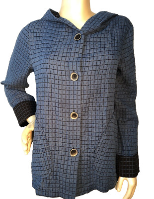 Habitat Hoodie Blue Black check Jacket  w/ Pocket Size S Bin-O