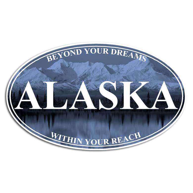 Alaska State Sticker - Mount Mckinley Mountain Wildlife Hiking Decal Blue